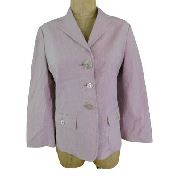 Faconnable Size 4 Pinstripe 3/4 sleeve Career Designer Blazer Jacket - Picture 1 of 3